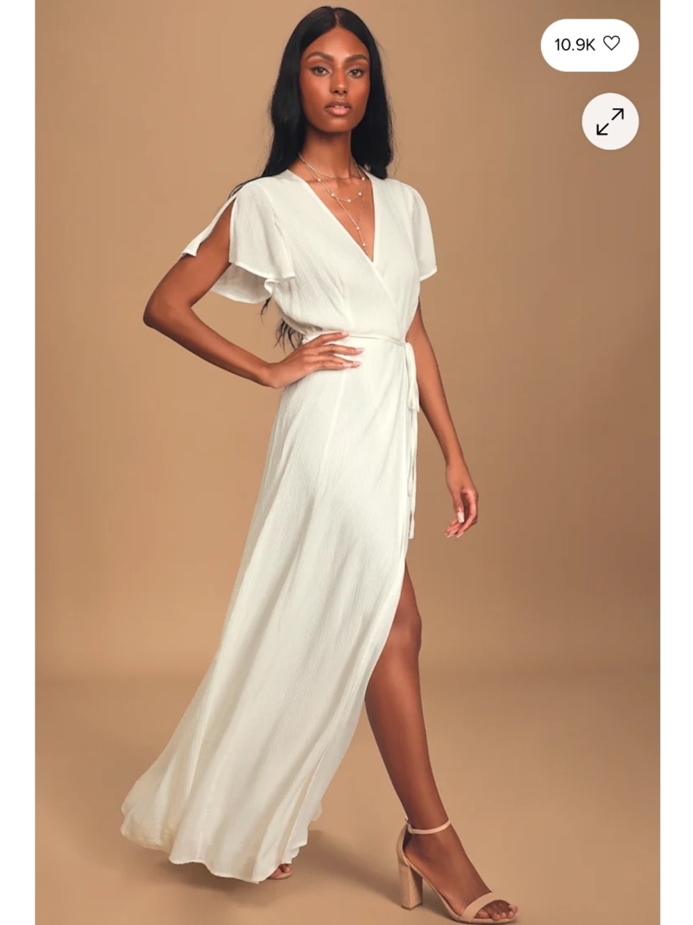 Lulu's Ivory Wrap Maxi Dress with Flutter Sleeves